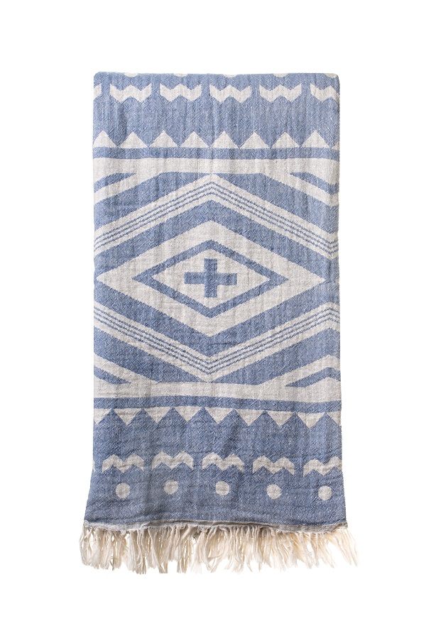 Turkish Bath / Beach Towel (100% Cotton) – Cross- Blue (100x180cm)