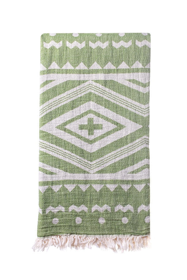 Turkish Bath / Beach Towel (100% Cotton) – Cross- Sage (100x180cm)