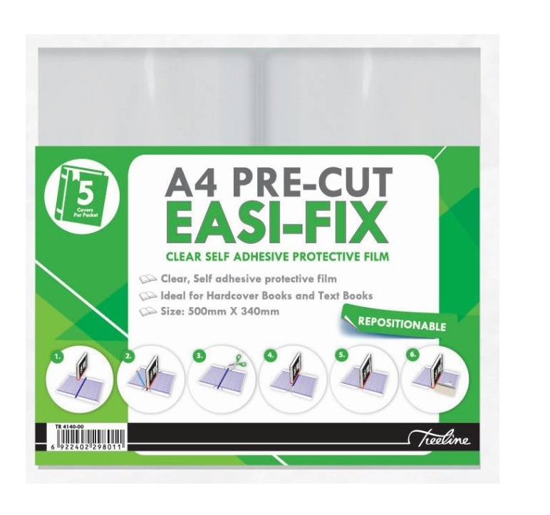 Treeline Easi-Fix A4 Pre-Cut Book Covers – 5-Pack
