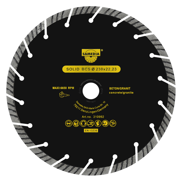Samedia Diamond Blade 230mm Turbo Segm. Ind Masonry Brickwork Solid Bcs