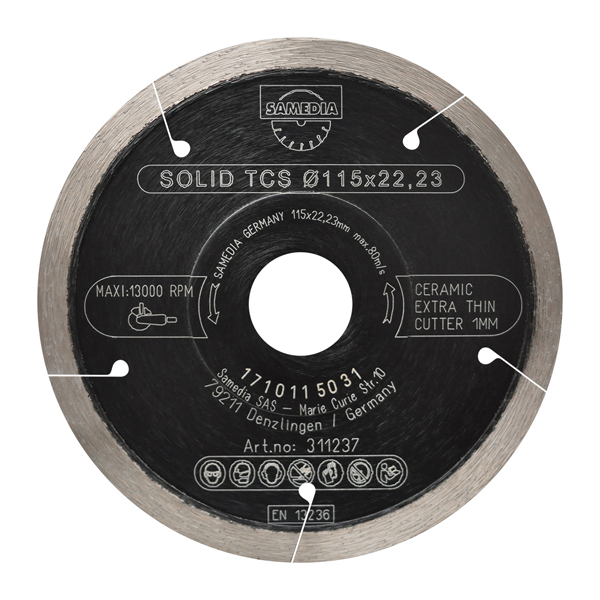 Samedia Diamond Blade 115mm Continious Ind Genl. Tile Thin Cut Solid Tcs