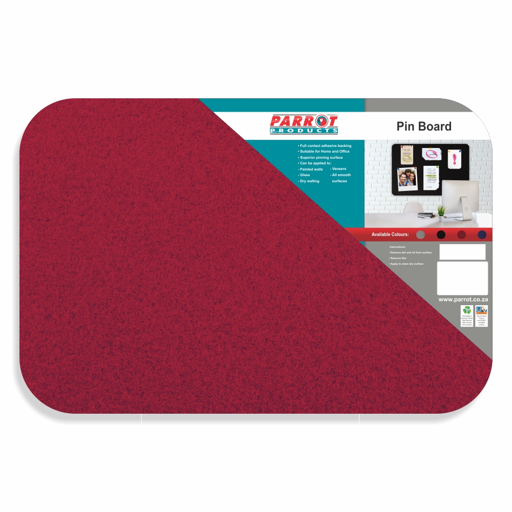 Parrot Notice Board – Adhesive Pin Board No Frame (450 x 300mm) – Red