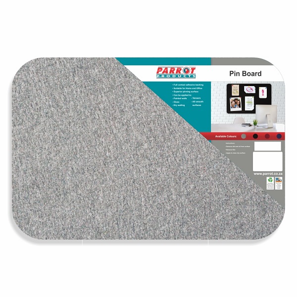 Parrot Notice Board – Adhesive Pin Board No Frame (600 x 450mm) – Grey