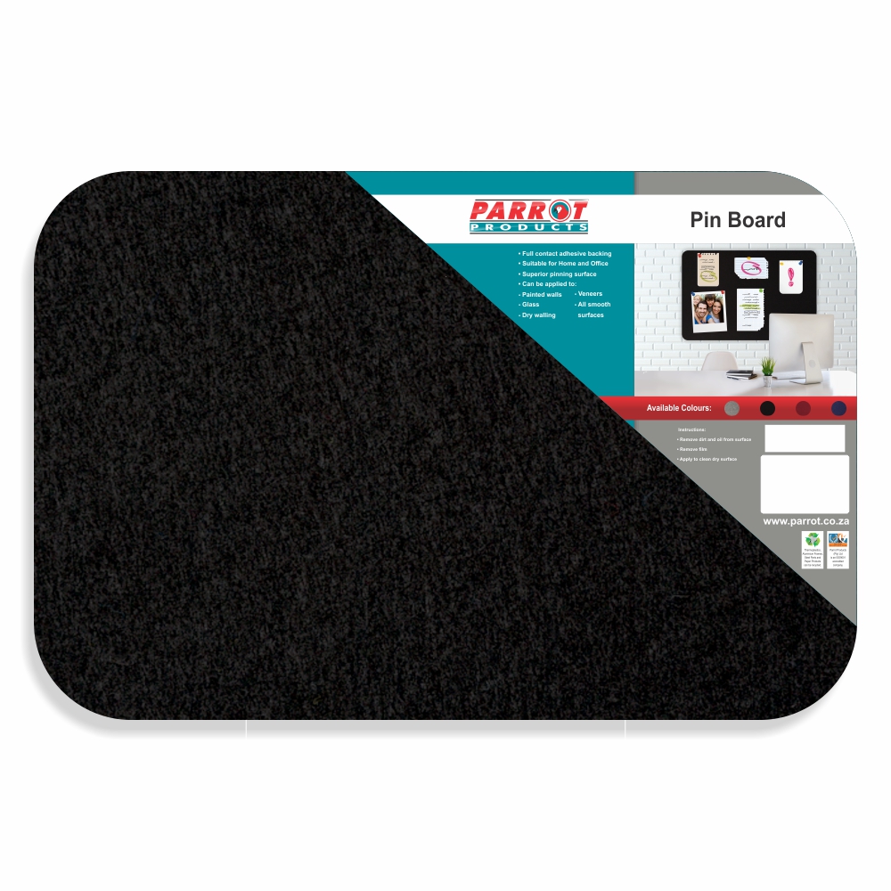 Parrot Notice Board – Adhesive Pin Board No Frame (900 x 600mm) – Black