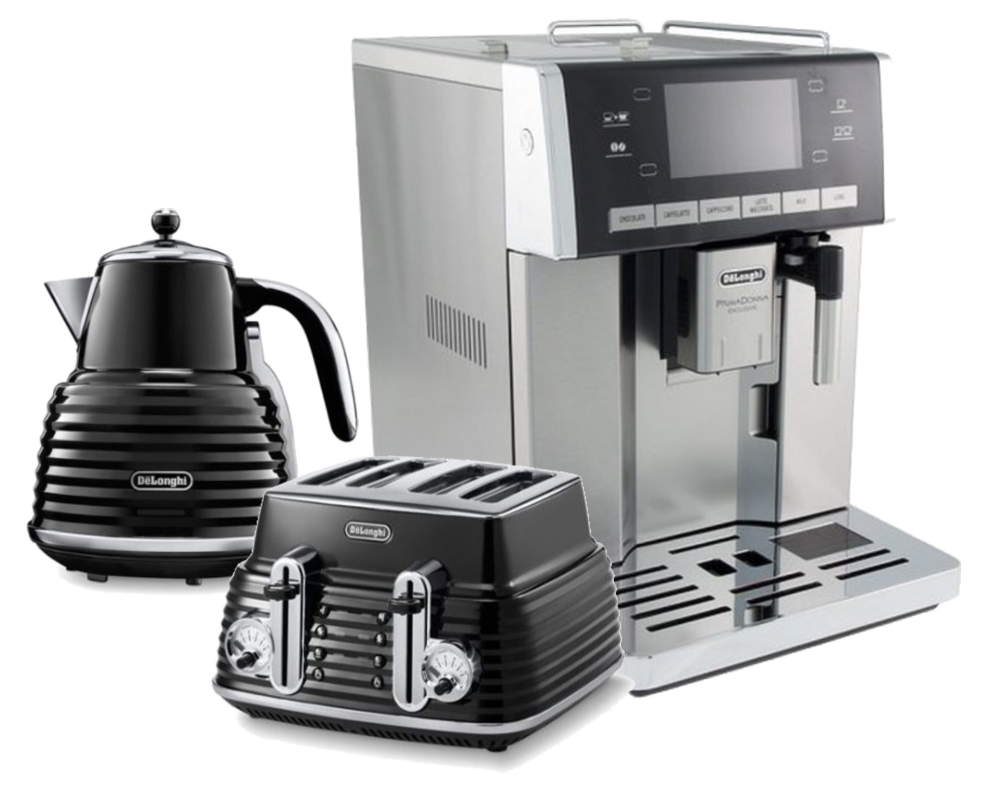 De’Longhi PrimaDonna Exclusive ESAM6900M & Black Scultura Kettle & Toaster