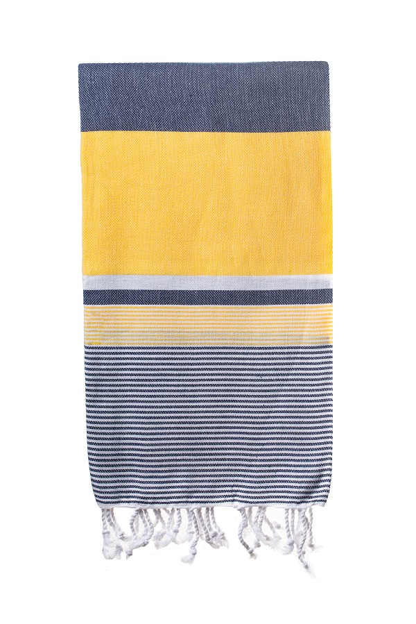 Turkish Bath/Beach Towel (100% Cotton) – Navy Yellow White (100x180cm)