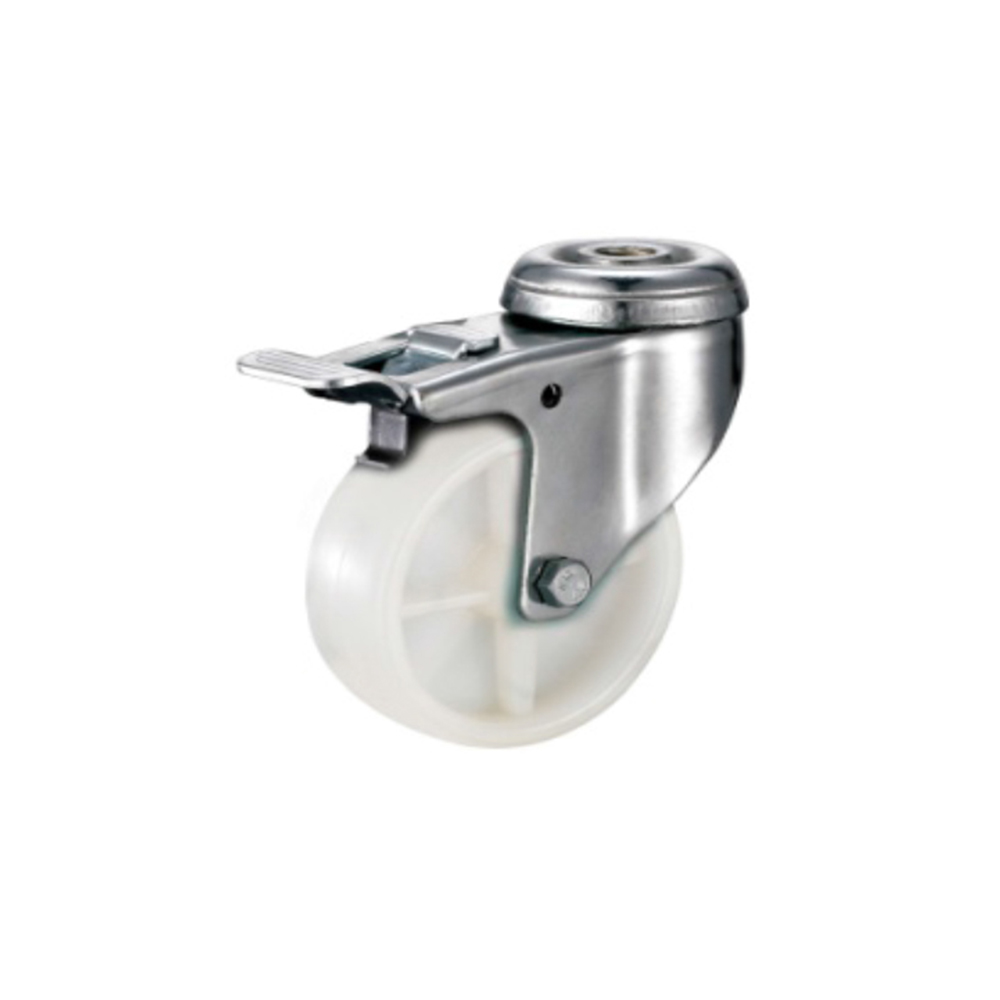 Tradequip – White Polypropylene Castor – Bolt Hole Swivel with Brake 100mm