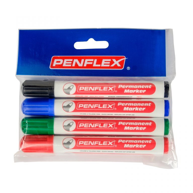 Penflex PM 15 Permanent Markers Bullet Tip Wallet-4 Assorted