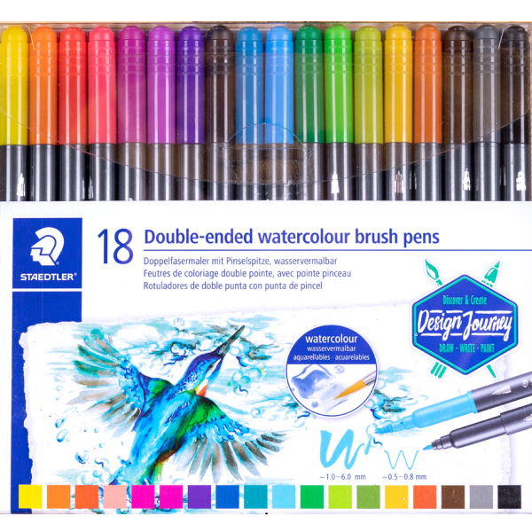 Staedtler Double-ended watercolour brush pen Assorted, box of 18