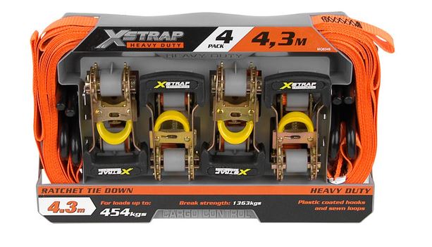 X – Strap Heavy Duty Ratchet Tie Downs – 4.3m -4 Pack