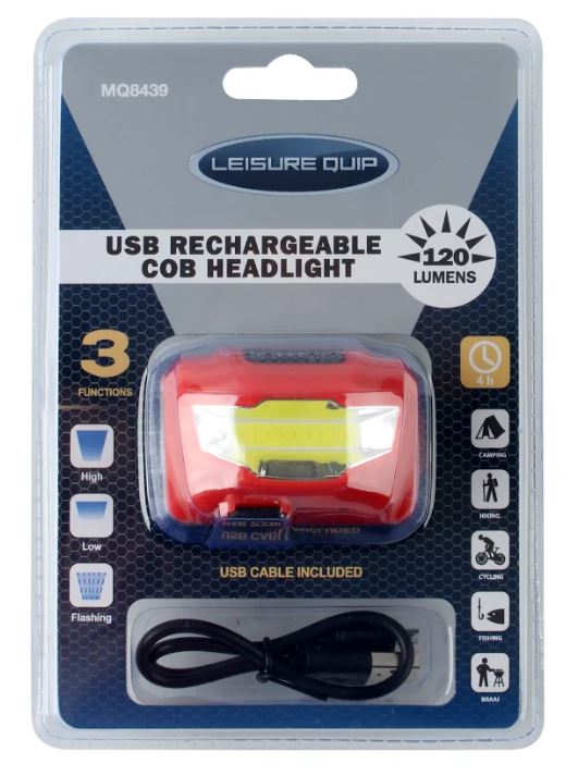 Leisurequip Usb Rechargeable Cob Headlight 110 Lumes
