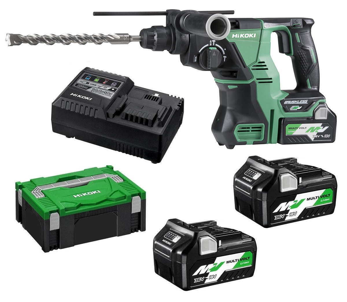 HIKOKI Cordless SDS-Plus Rotary Hammer – 36V (Incl 2xBatteries 1xCharger)