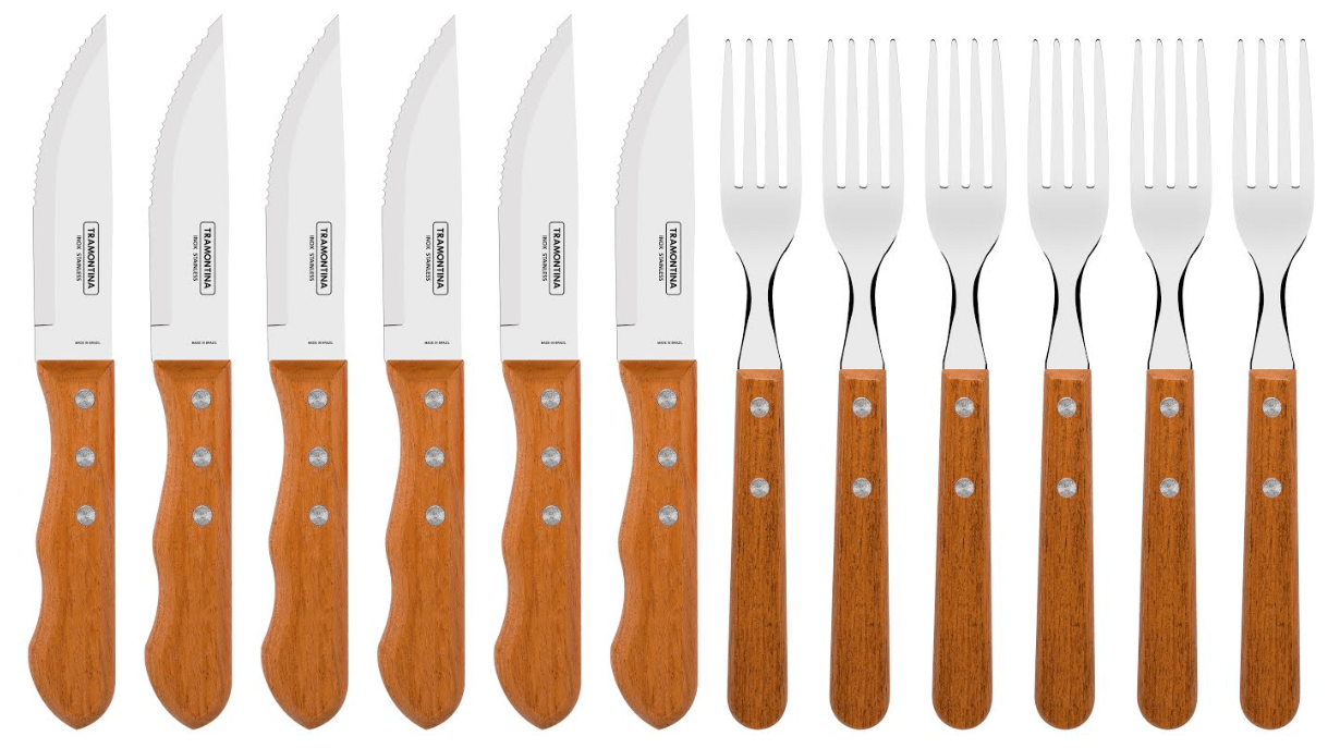 Tramontina 12 Piece Barbecue Set with Natural Wood Handle