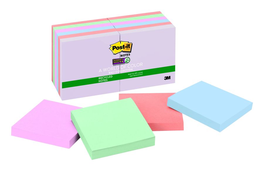 3M Post-it Recycled Super Sticky Notes, Bali Collection,