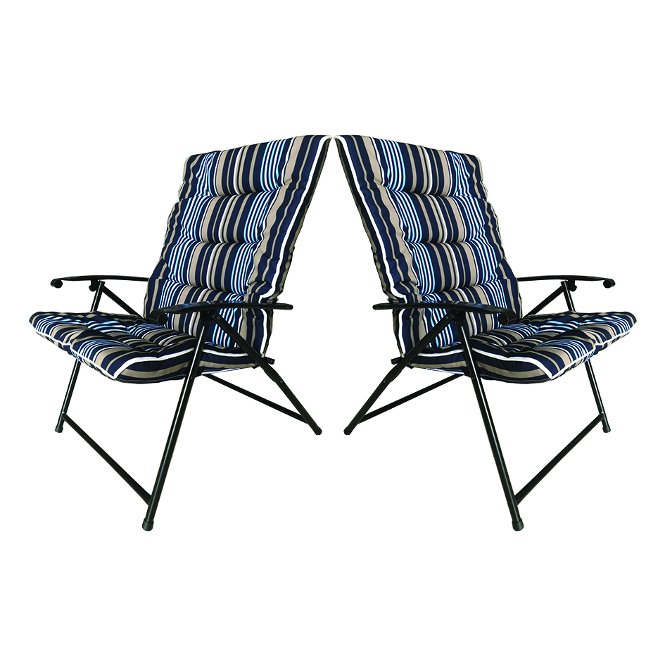 Padded Folding Chairs – Striped Blue With 2 Adjustable Positions X2