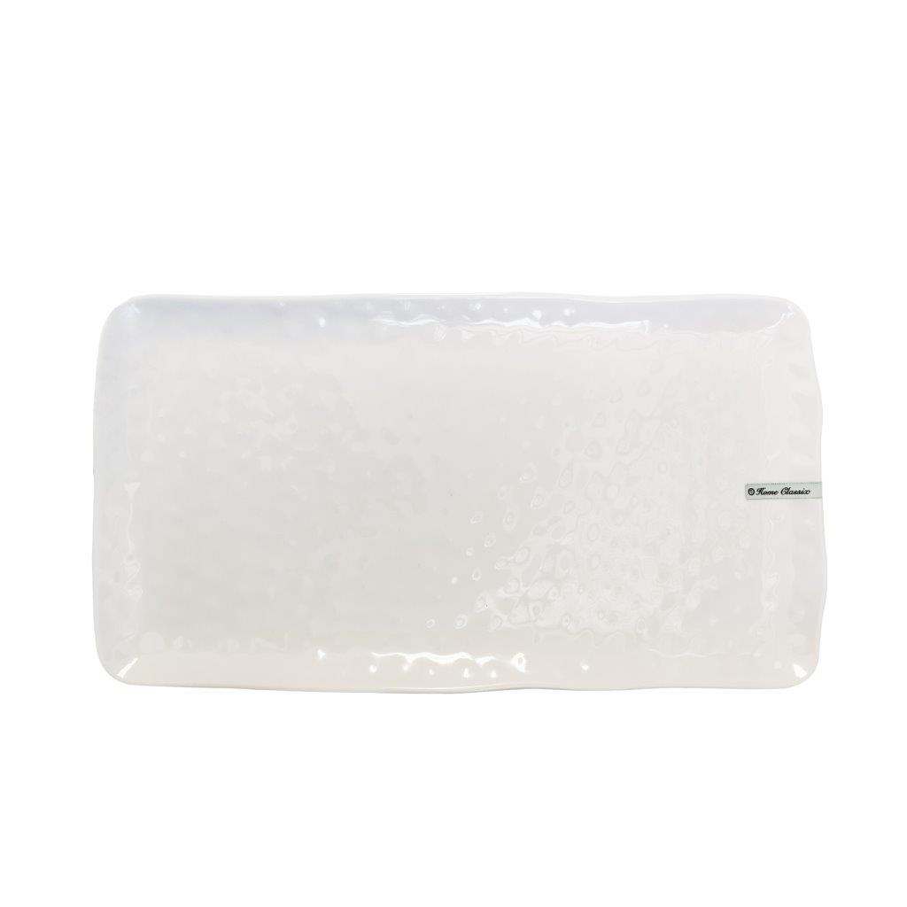 Home Classix Melamine HD Coupe Hammered Rectangle Platter 455 x 240mm White