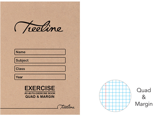 Treeline A5 Exercise Books 48 pg Quad & Margin (Pack of 20)