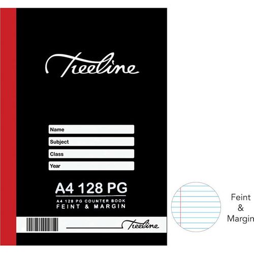 Treeline Hard Cover Counter Books 128 page A4 – Feint & Margin (Pack of 10)