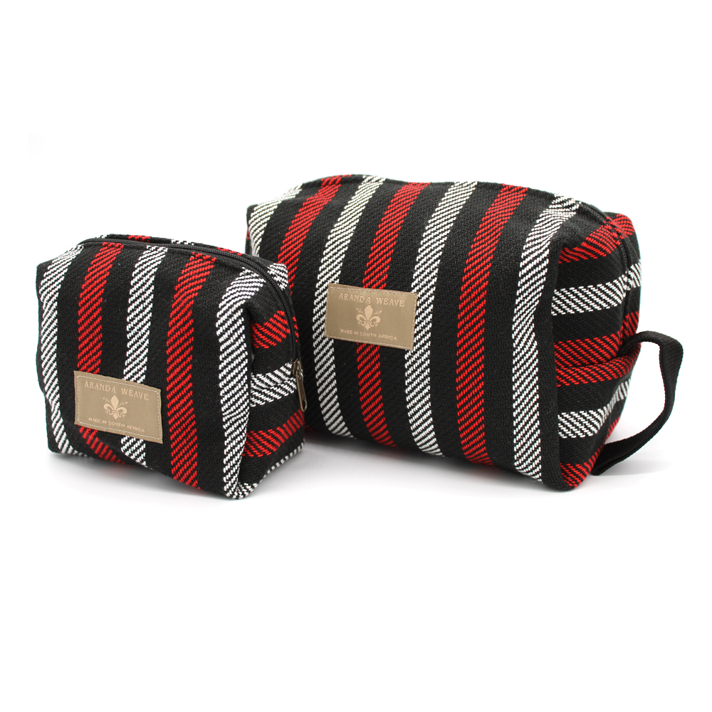 Aranda Weave Cosmetic Toiletry Bag Travel Set of 2 – Capri Black/Red