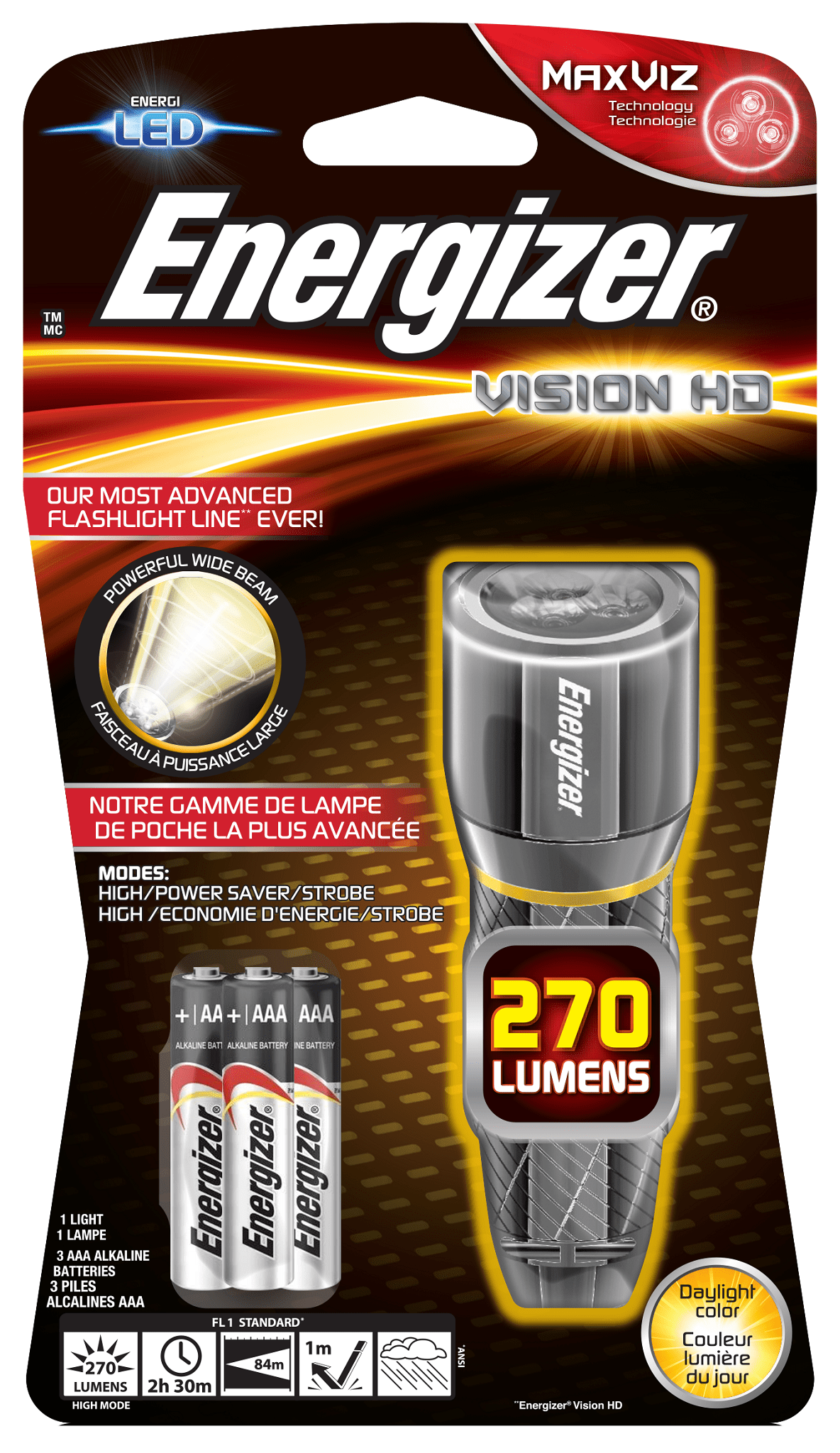 Energizer Vision HD Metal Light 270 lumens including 3x AAA