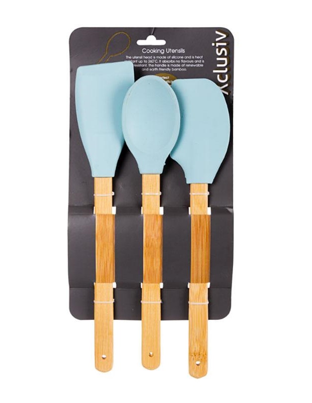 Kitchen Tool Set – 3 Piece, Silicone Head, Bamboo Handle