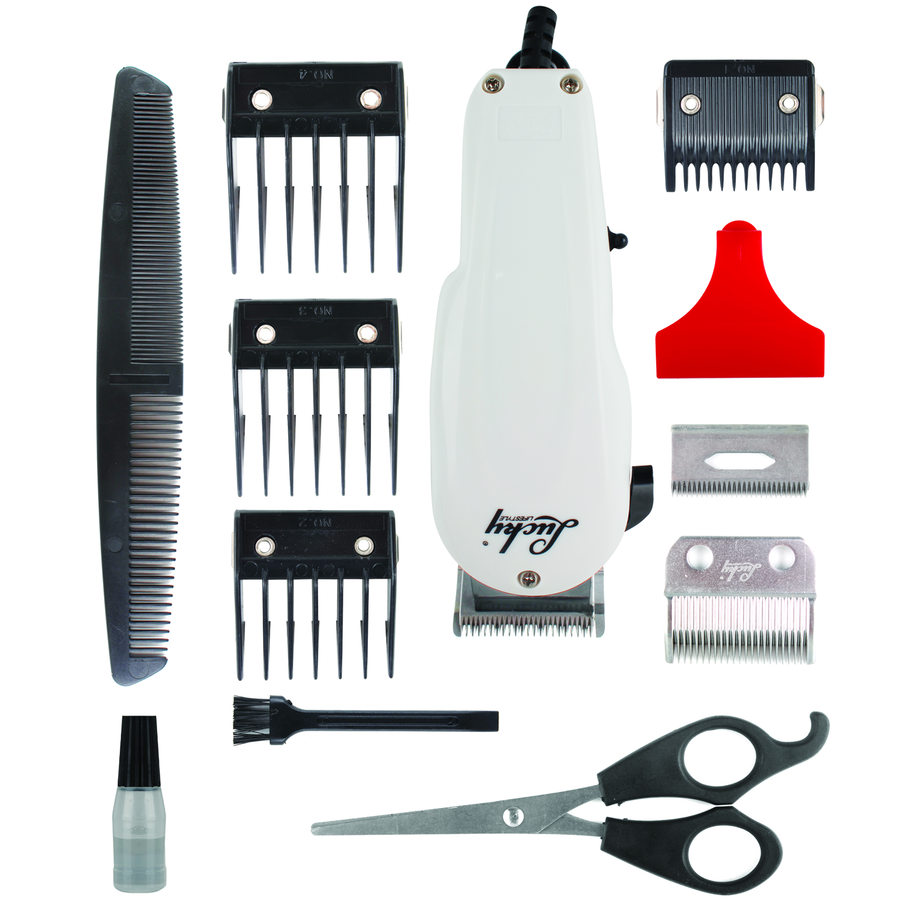 Lucky Hair Clipper 8 Piece Set Plastic White 10W “Master Barber Kit” #