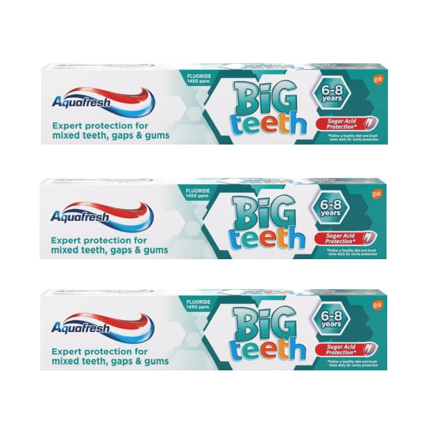 Aquafresh – Big Teeth Toothpaste for 6 – 8 Year olds (3 x 50ml)