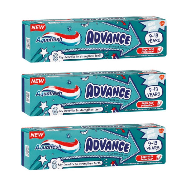 Aquafresh – Advance Kids Toothpaste for 9 – 13 Year olds (3 x 75ml)