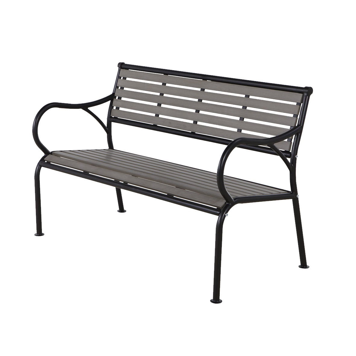 Deluxe Polywood Bench , Polywood Grey Slats Zinc Plated Steel Frame