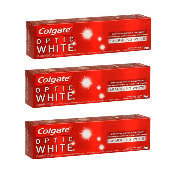Colgate – Optic White Fluoride Toothpaste – Sparkling Mint (3 x 75ml)