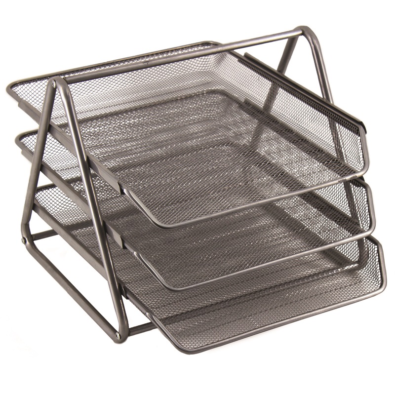 SDS M700S Wire Mesh Metal Desk Letter Tray Set – 3-Tier – Silver