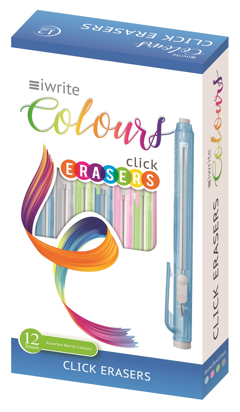 iWrite Colours: Click Erasers – Assorted – Box of 12