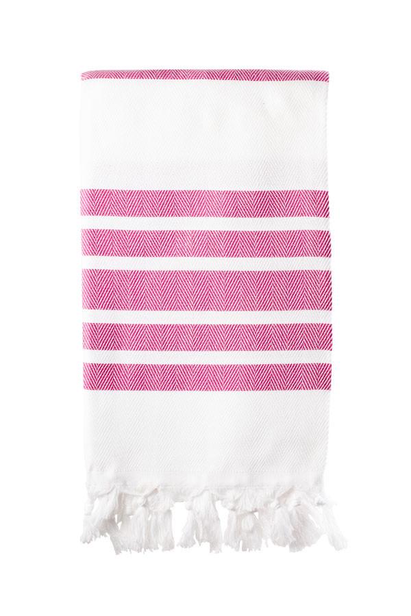 Turkish Bath / Beach Towel – Herringbone (100x180cm) – White and Pink