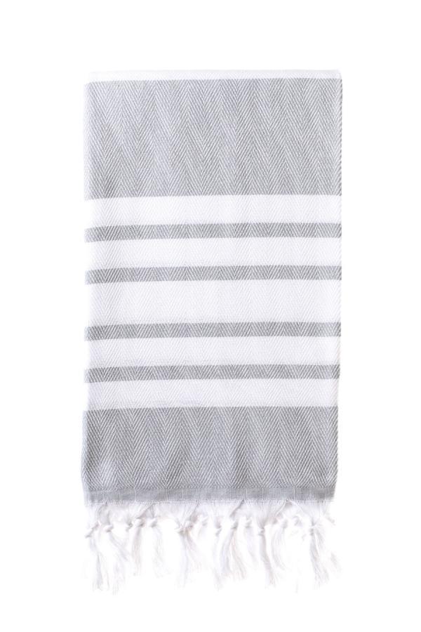 Turkish Bath / Beach Towel – Herringbone (100x180cm) – Light Grey and White