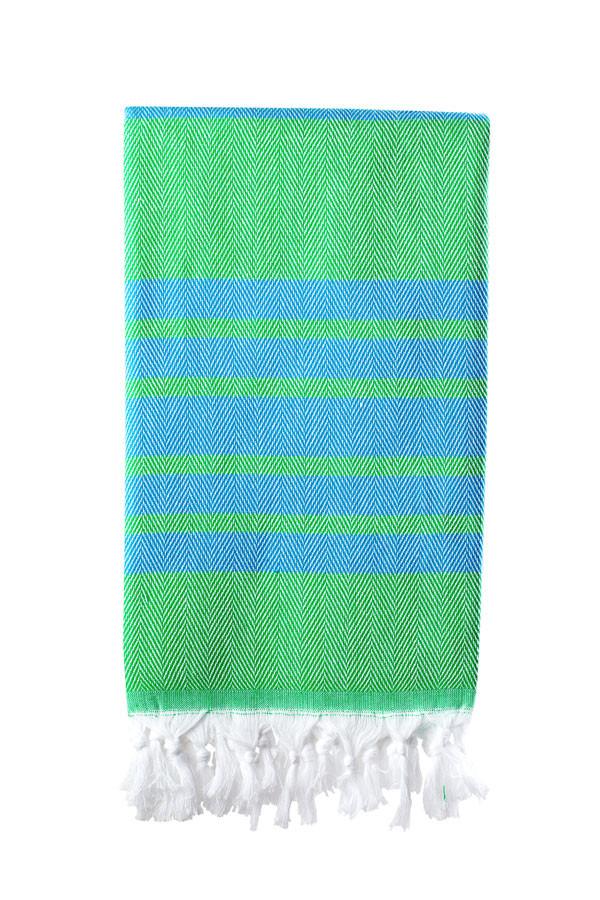 Turkish Bath / Beach Towel – Herringbone (100x180cm) – Green and Blue