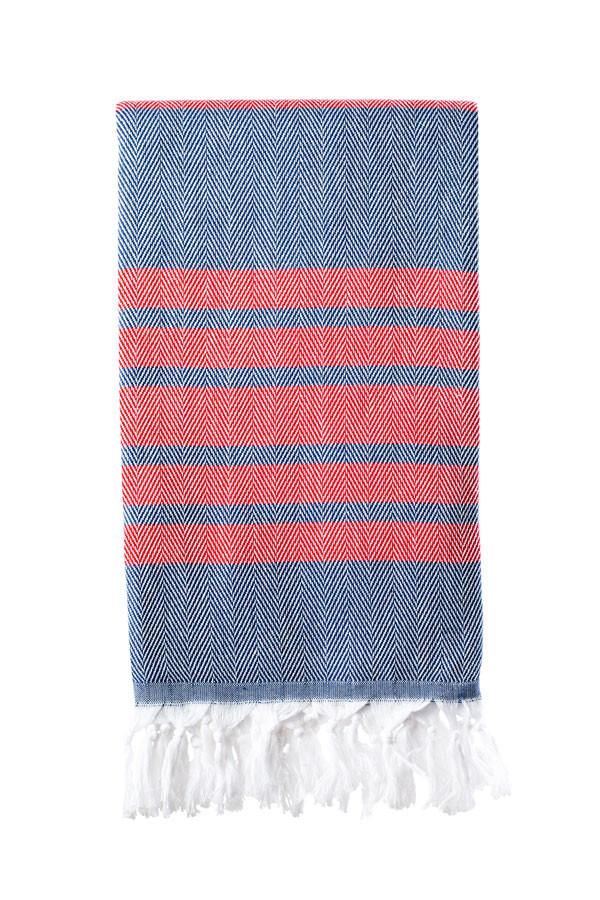 Turkish Bath / Beach Towel – Herringbone (100x180cm) – Navy and Red