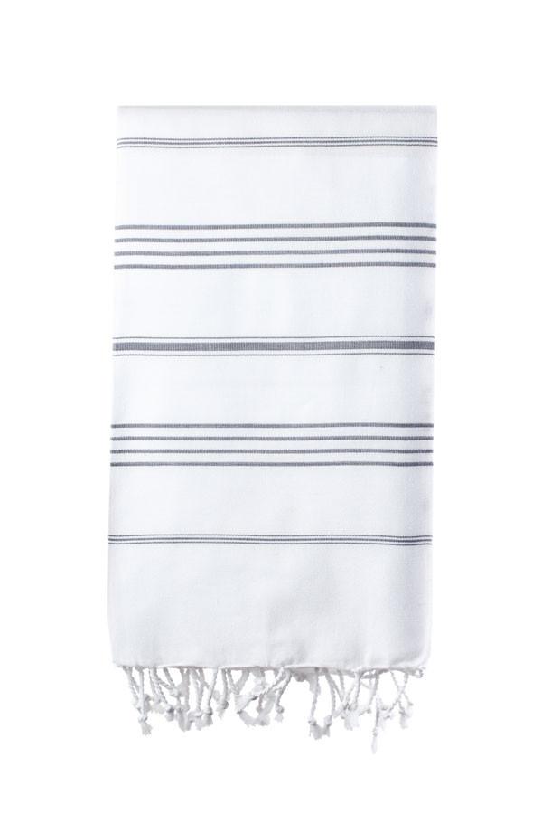 Turkish Bath / Beach Towel – Elim (100x180cm) – White and Dark Grey
