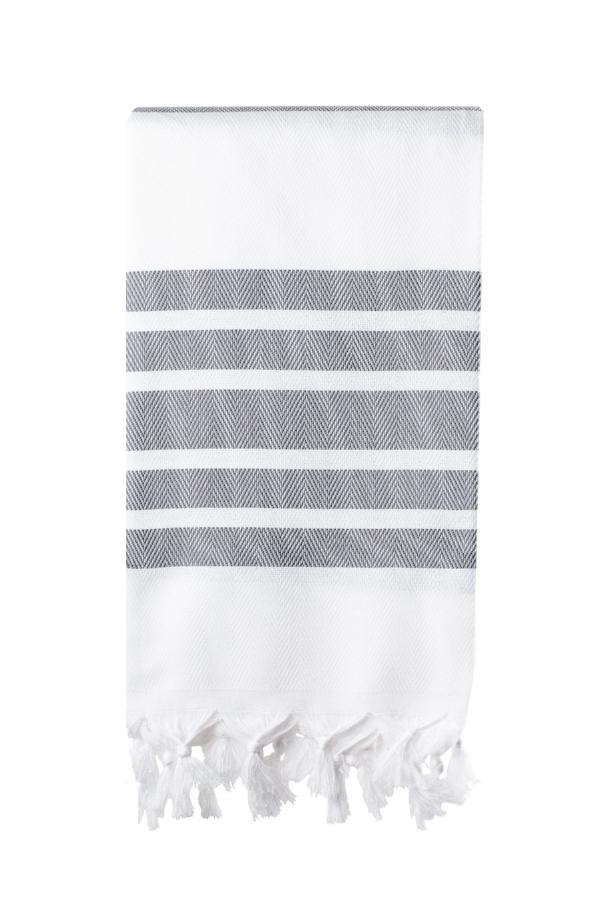 Turkish Bath / Beach Towel – Herringbone (100x180cm) – White and Dark Grey