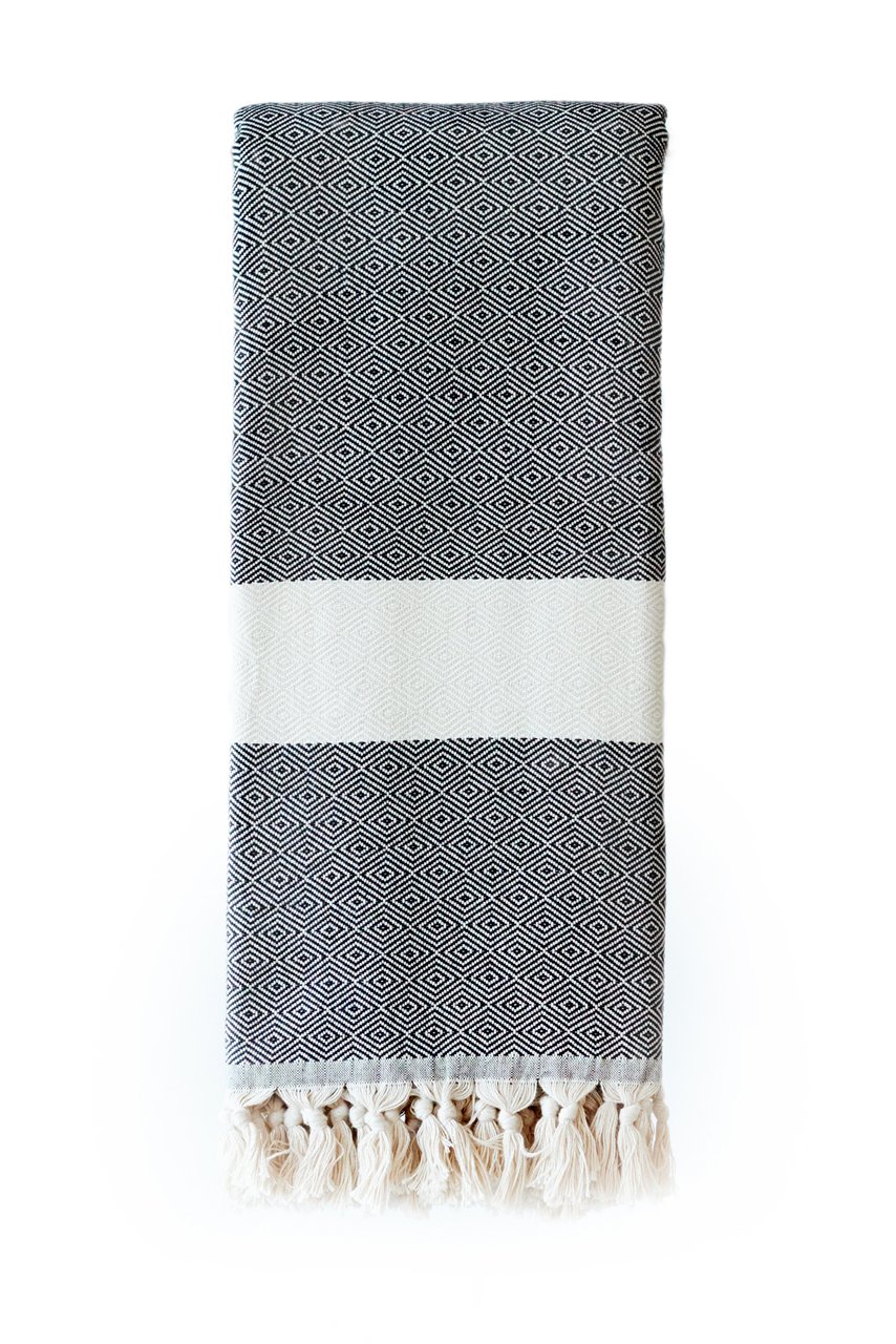 Turkish Throw / Blanket (100% Cotton) – Diamanta (220 x 240cm) – Black