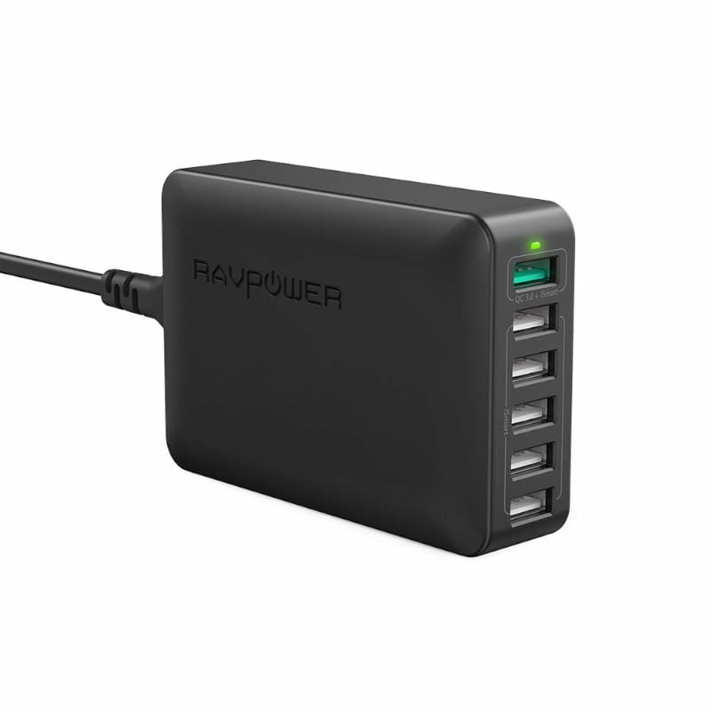 RAVPower 6 Port 60W 1xQC3.0|5xUSB Desktop iSmart Charger – Black