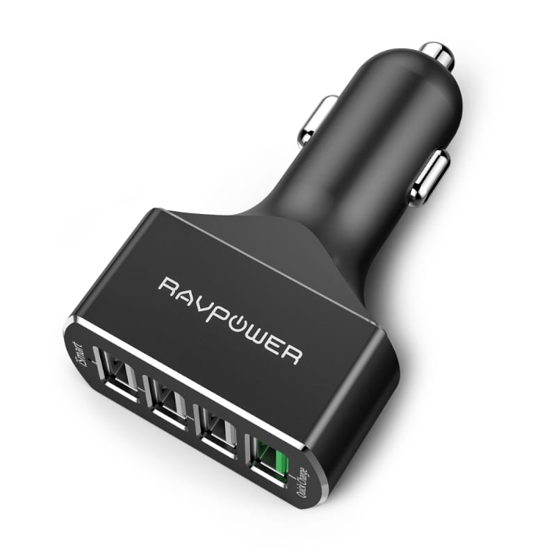 RAVPOWER 4 Port 54W 1xQC3.0|3xUSB Car Charger – Black