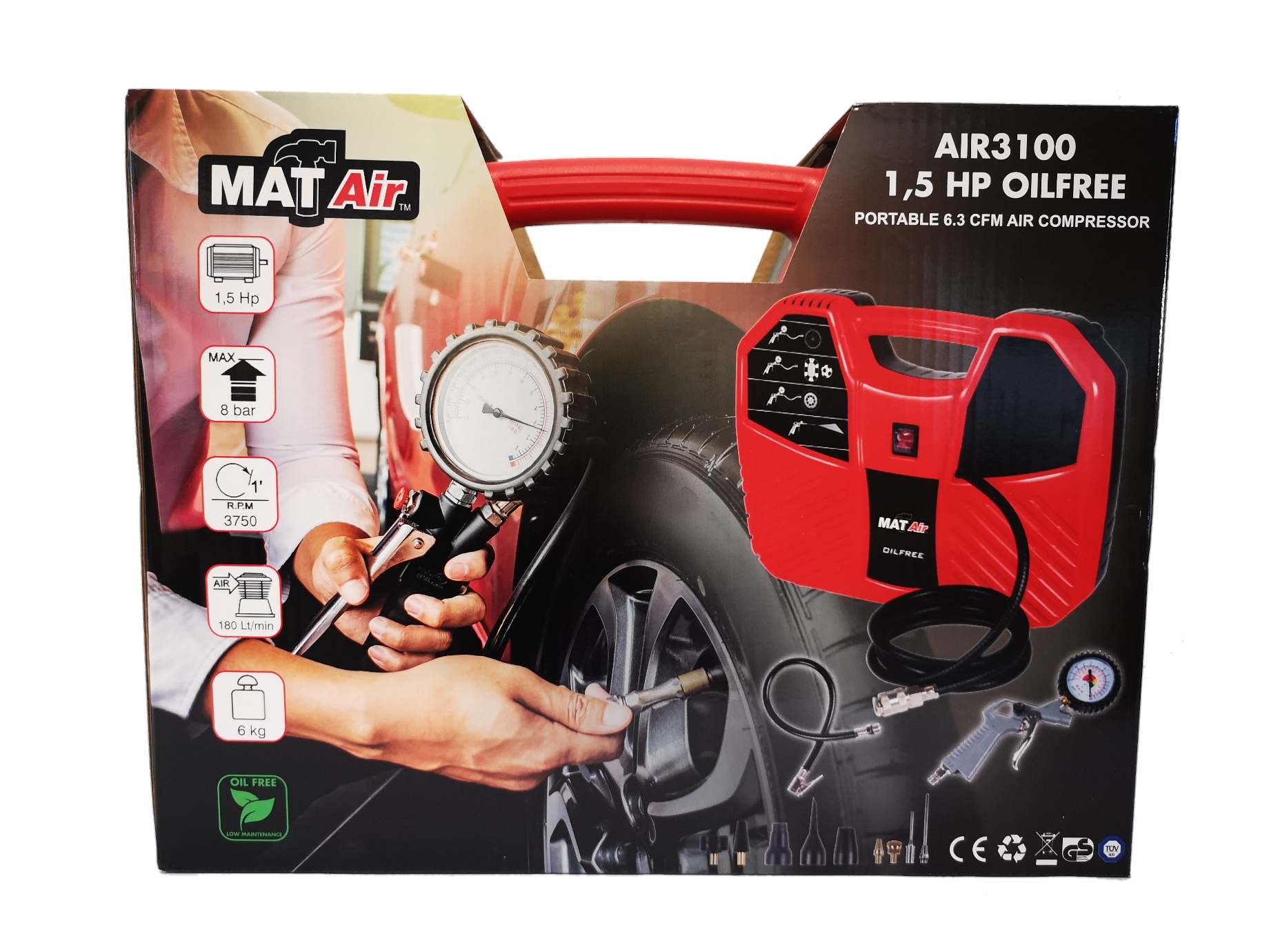 MatAir – Portable 6.3 CFM Air Compressor – 1,5 HP Oil Free (AIR3100)