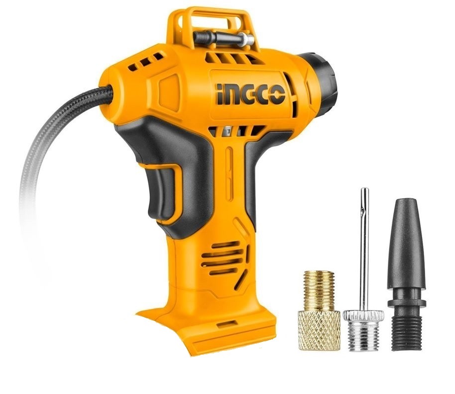 INGCO – Auto Air Compressor with Adaptors (Lithium-Ion – P20S Range) – 20V