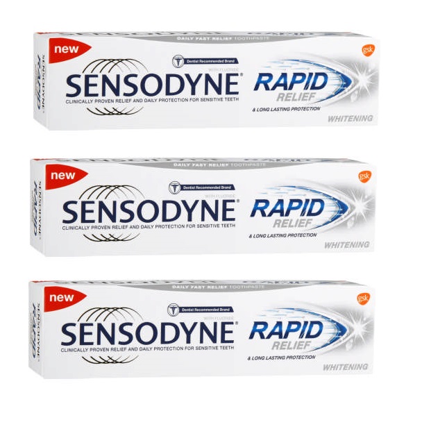 Sensodyne – Rapid Relief Toothpaste – Whitening (3 x 75ml)