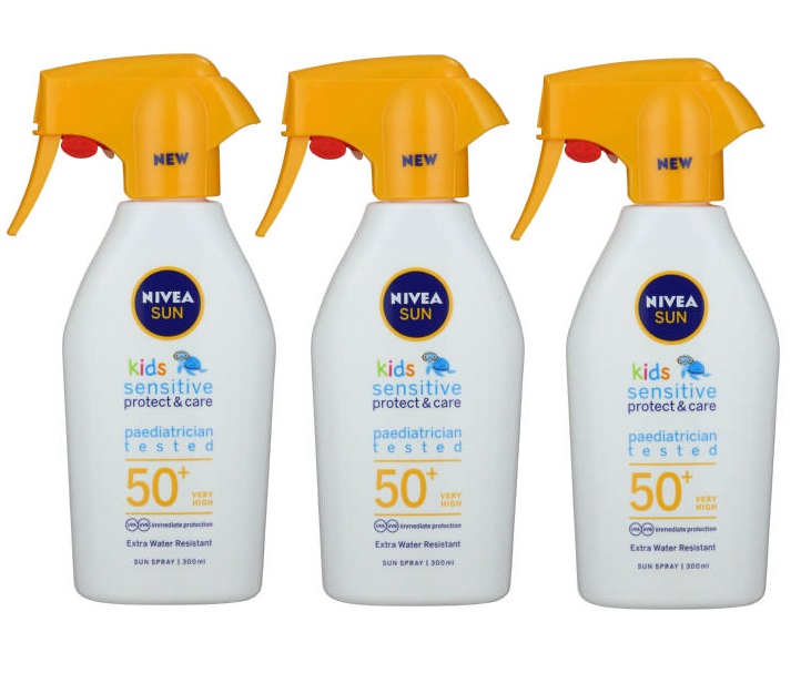 NIVEA Sun – Kids SPF50+ Sensitive Protect & Care Trigger Spray (3 x 300ml)