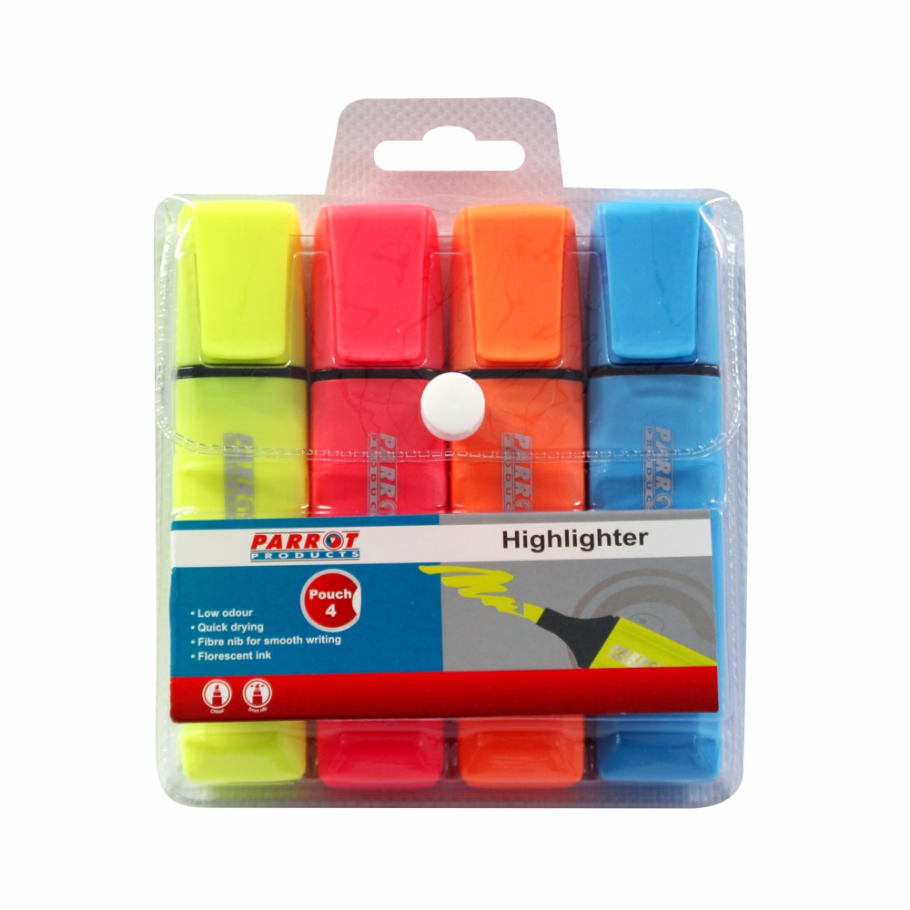 Parrot Products Highlighter Markers Pouch 4 (Yellow, Pink, Blue, Orange)
