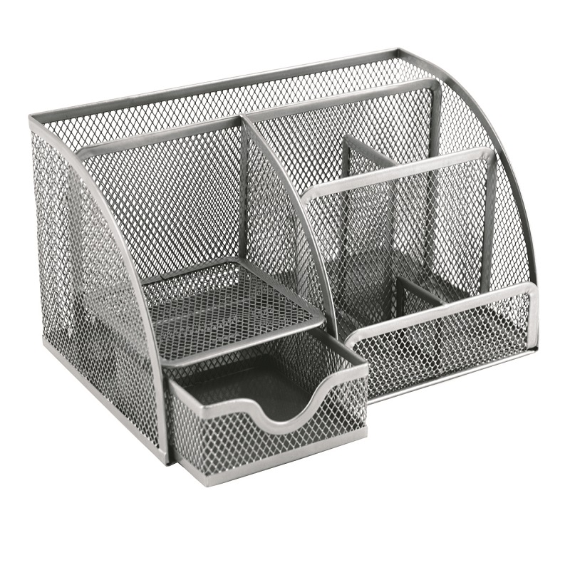SDS M810 Wire Mesh Clip, Pen and Memo Holder with Drawer Organizer – Silver – Silver