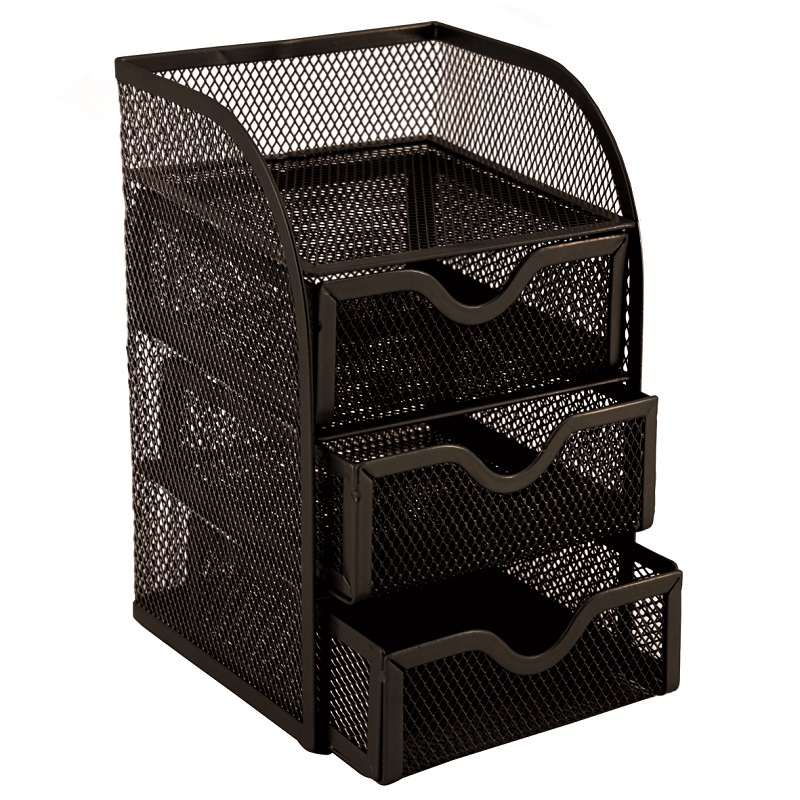 SDS M850 Wire Mesh 3-Drawer Mini Desktop Organizer – Silver – Black