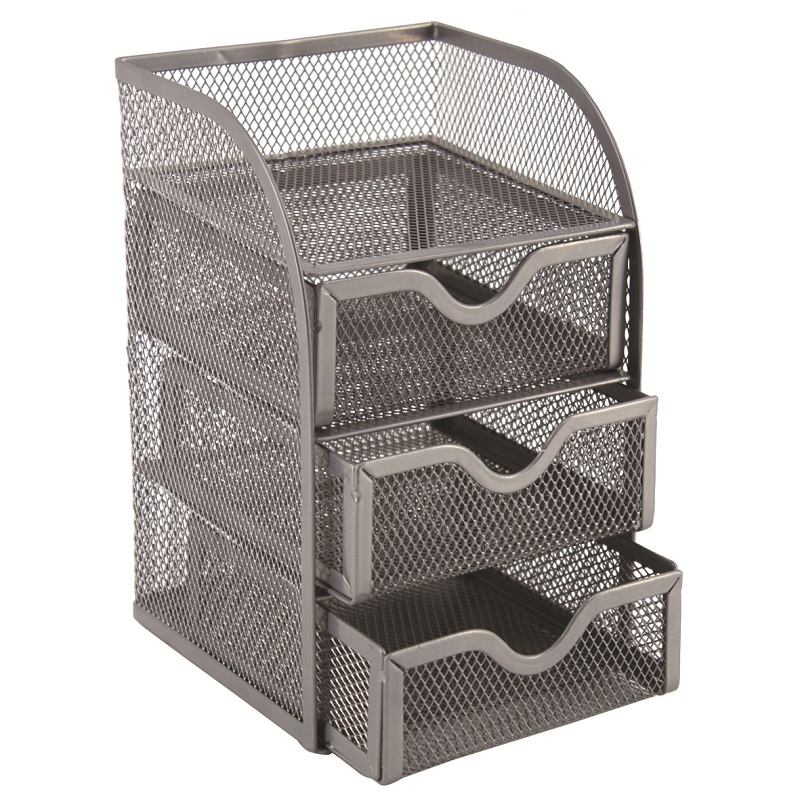 SDS M850 Wire Mesh 3-Drawer Mini Desktop Organizer – Silver – Silver