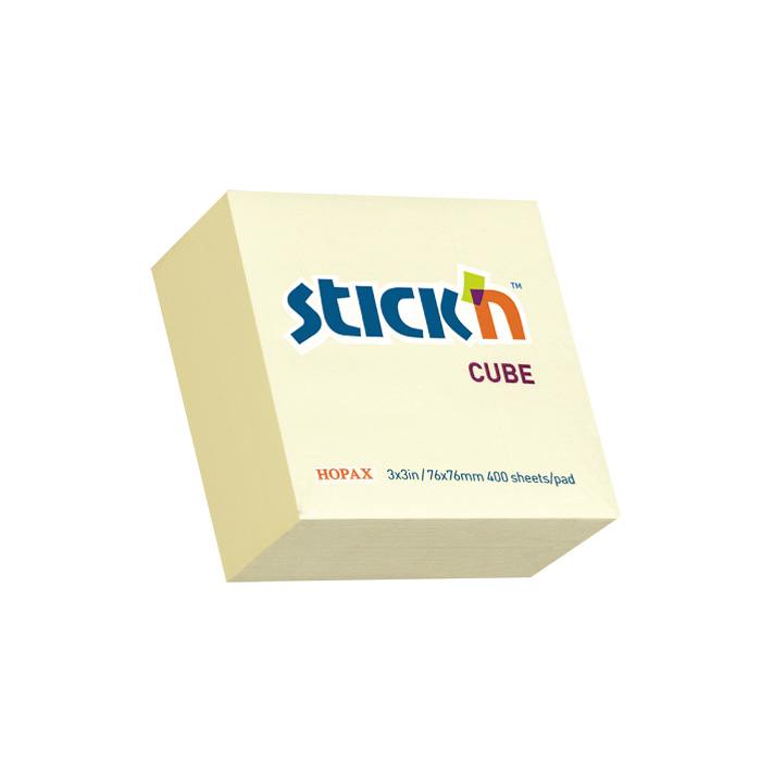 Stick’n Pastel Yellow Cubes 76x76mm – 400 sheets per pad – Box of 12